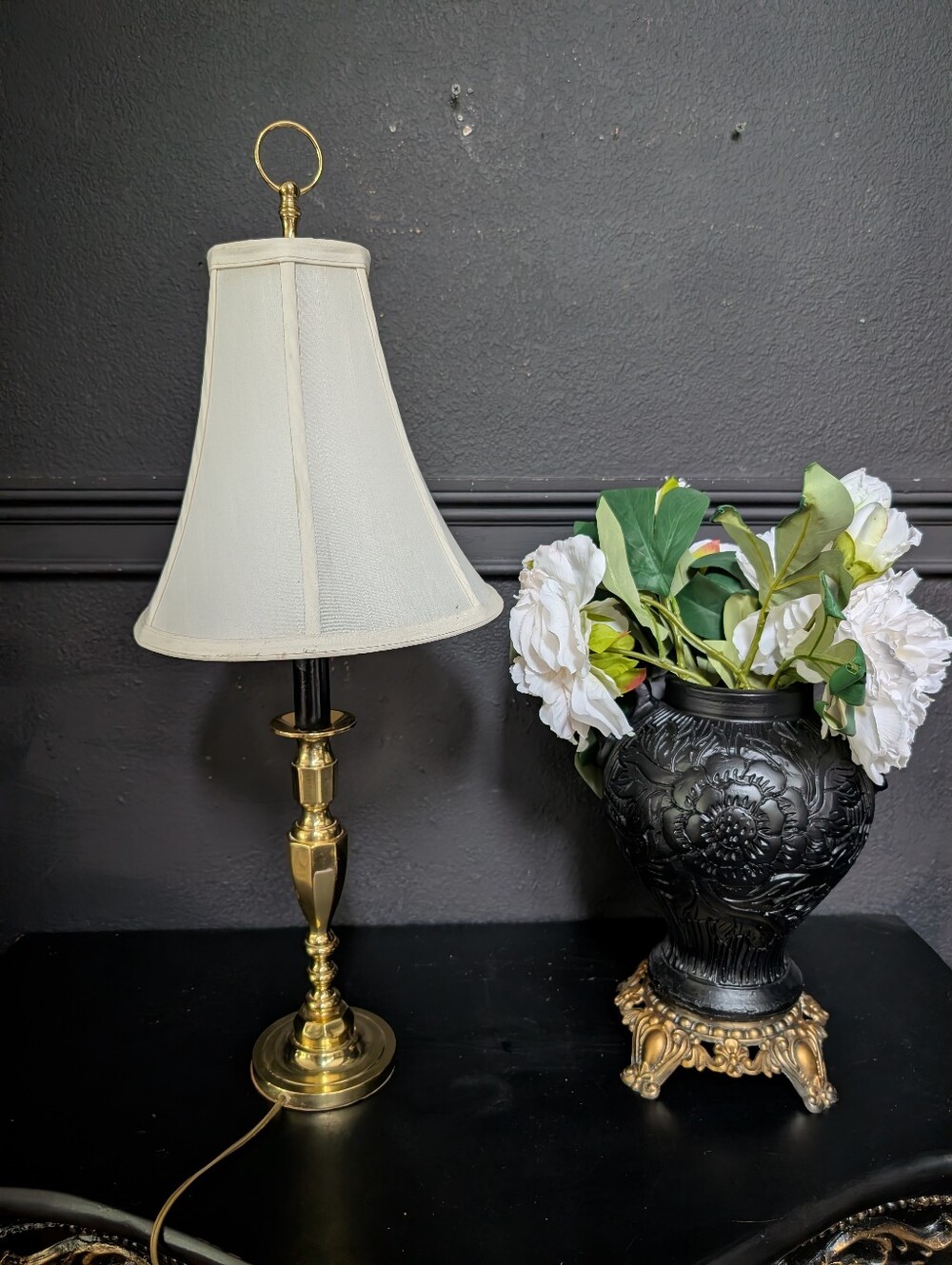 Vintage, Baldwin Forged in America, Solid Brass Candlestick Table Lamp w/ Shade